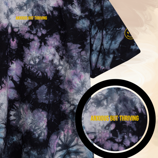 Anxious but thriving - Embroidered Mental Health Oversized Tie-Dye T-Shirt