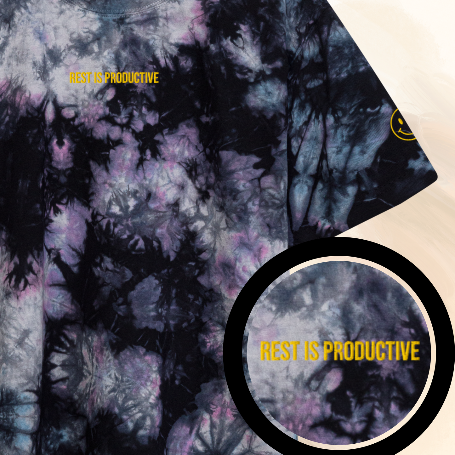 Rest is productive - Embroidered Mental Health Oversized Tie-Dye T-Shirt