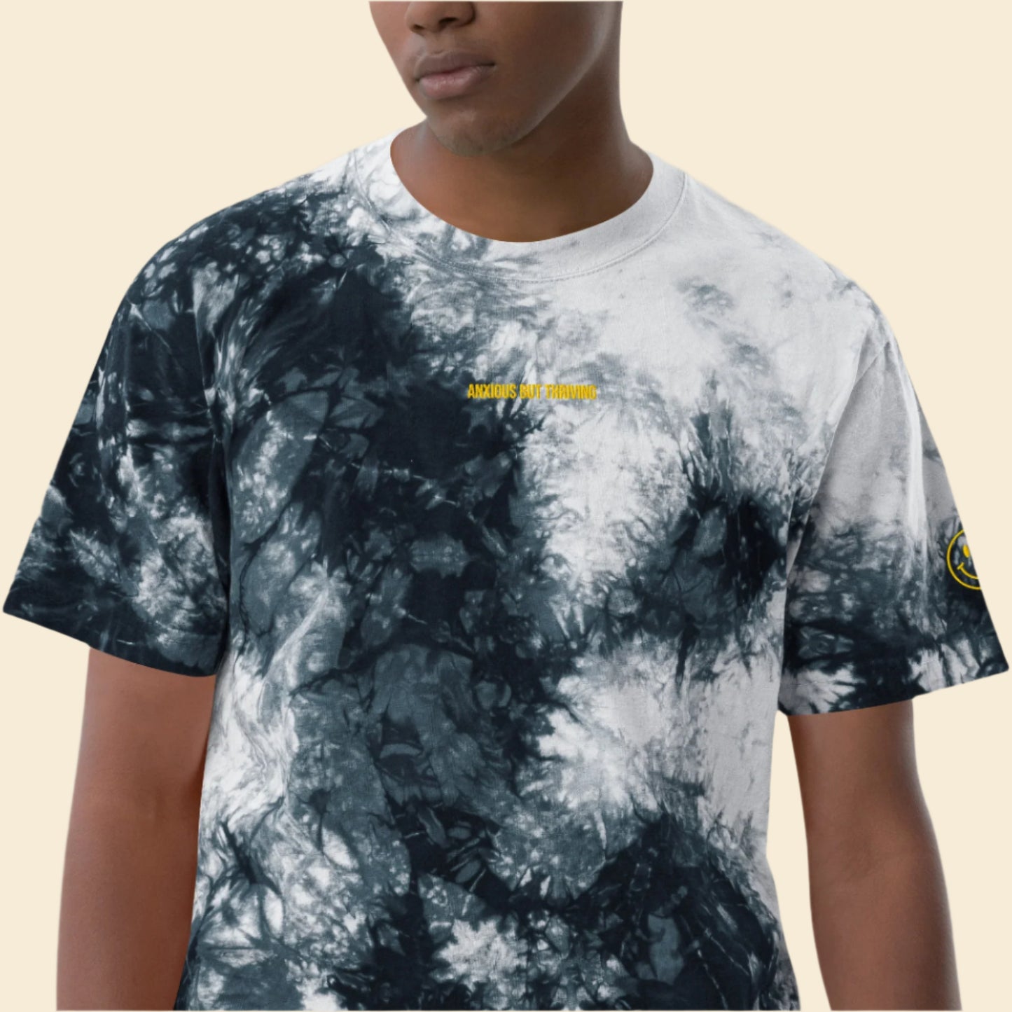 Anxious but thriving - Embroidered Mental Health Oversized Tie-Dye T-Shirt