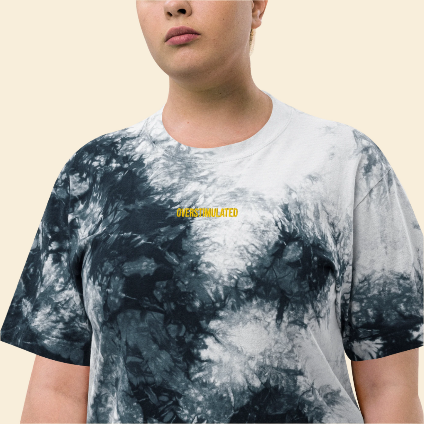 Overstimulated - Embroidered Oversized Neurodivergent Tie-Dye T-Shirt