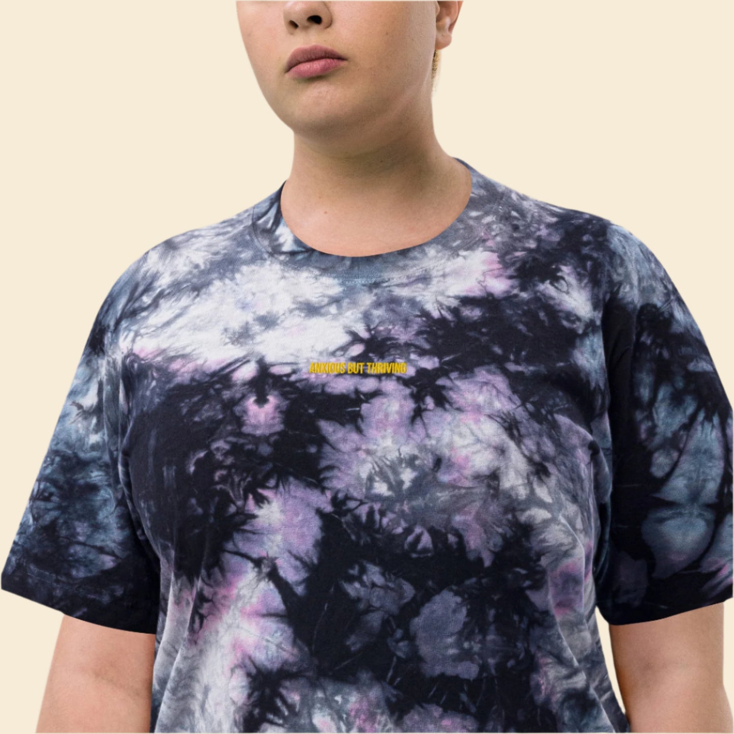 Anxious but thriving - Embroidered Mental Health Oversized Tie-Dye T-Shirt